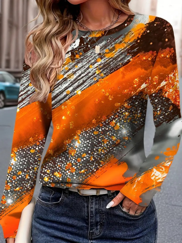 Amazon independent station foreign trade 2025 nou la modă casual color gradient sleeve tricou cu guler rotund și mânecă lungă WA28