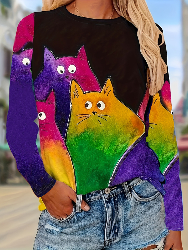 Amazon independent station foreign trade 2025 nou la modă casual color gradient sleeve tricou cu guler rotund și mânecă lungă WA28