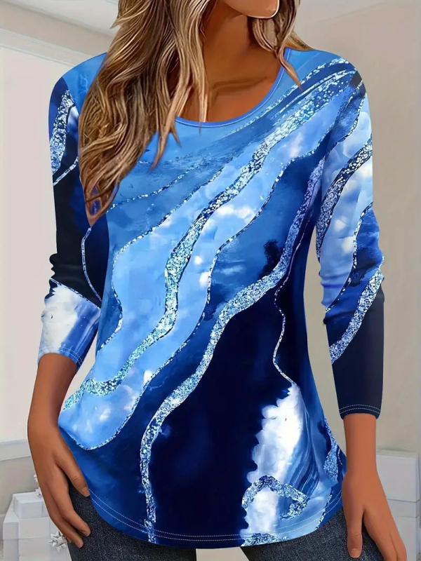 Amazon independent station foreign trade 2025 nou la modă casual color gradient sleeve tricou cu guler rotund și mânecă lungă WA28