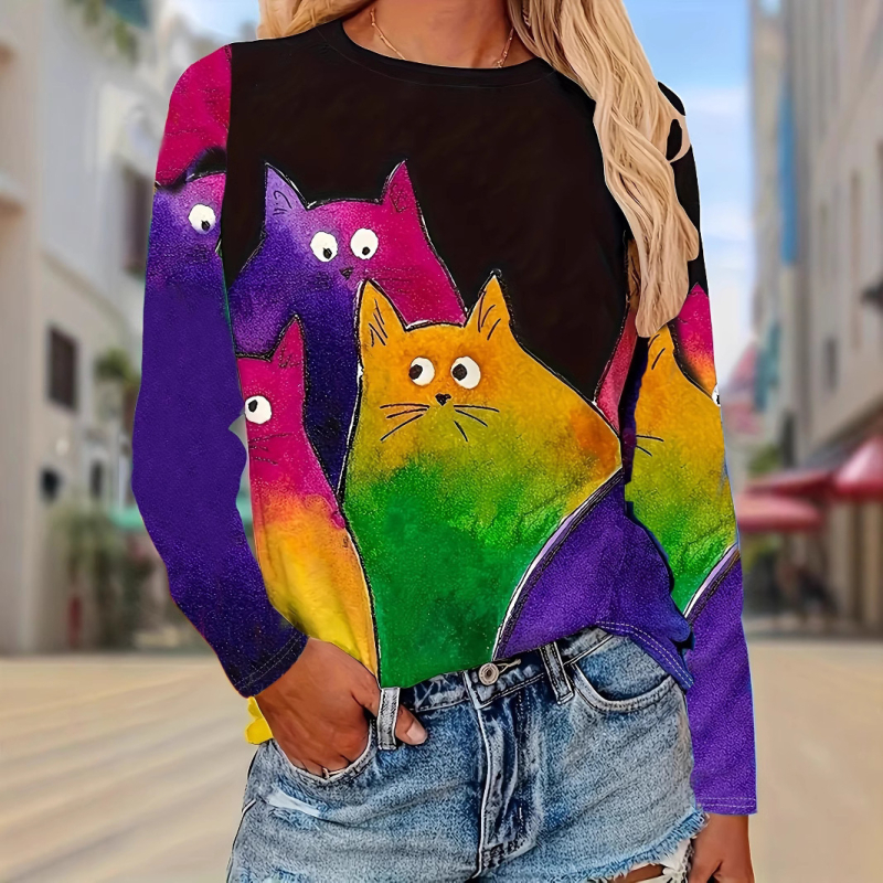 Amazon independent station foreign trade 2025 nou la modă casual color gradient sleeve tricou cu guler rotund și mânecă lungă WA28