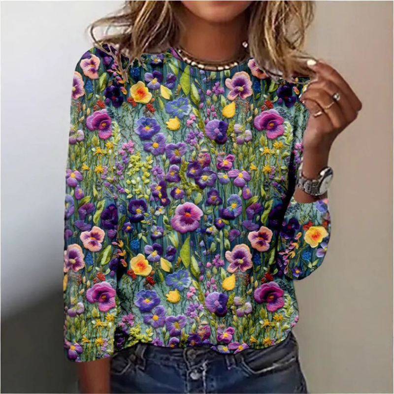 Amazon independent station foreign trade 2025 nou la modă casual color gradient sleeve tricou cu guler rotund și mânecă lungă WA28