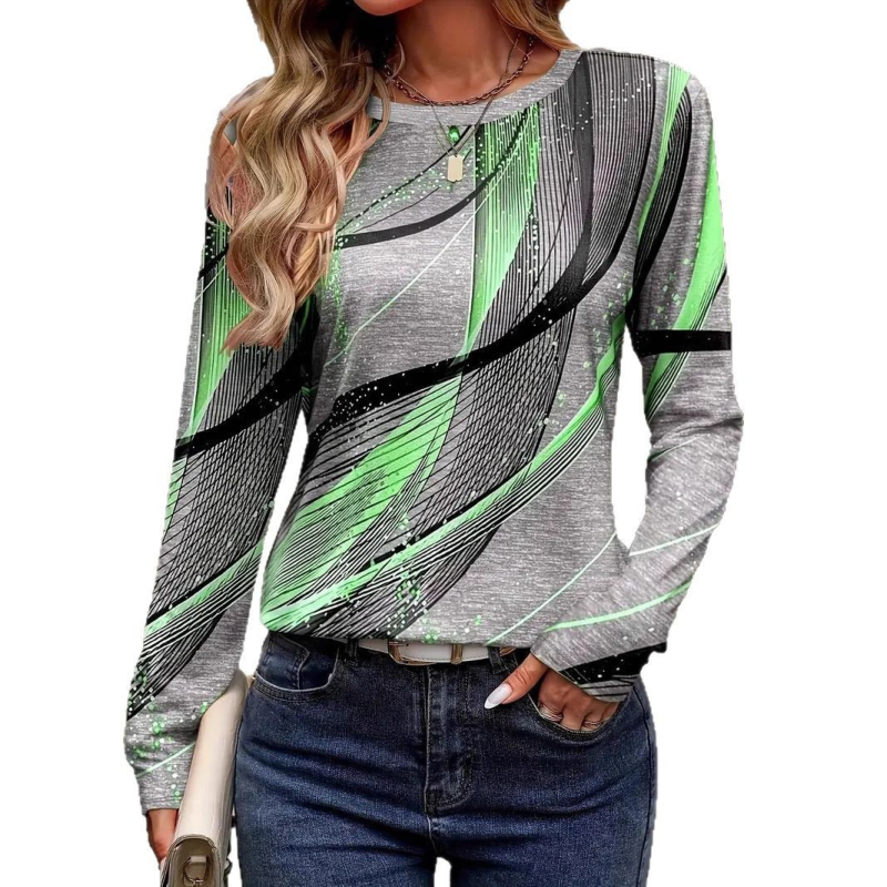 Amazon independent station foreign trade 2025 nou la modă casual color gradient sleeve tricou cu guler rotund și mânecă lungă WA28