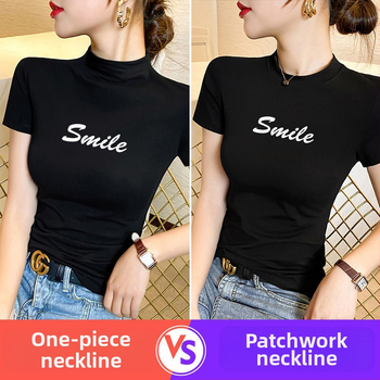 Γυναικείο T-shirt με ζιβάγκο και κοντό μανίκι, άνοιξη 2025, νέο, ευέλικτο, στενό πουκάμισο με μισά μανίκια και σλιπ, κομψό τοπ, καλοκαιρινές εμφανίσεις, T-shirt