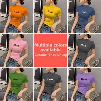 Γυναικείο T-shirt με ζιβάγκο και κοντό μανίκι, άνοιξη 2025, νέο, ευέλικτο, στενό πουκάμισο με μισά μανίκια και σλιπ, κομψό τοπ, καλοκαιρινές εμφανίσεις, T-shirt