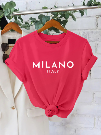 2025 m. Nauji moteriški amerikietiški ir europietiški marškinėliai trumpomis rankovėmis, „AliExpress“ krevečių rašto, „Amazon“ spausdinti, TEMU stiliaus.