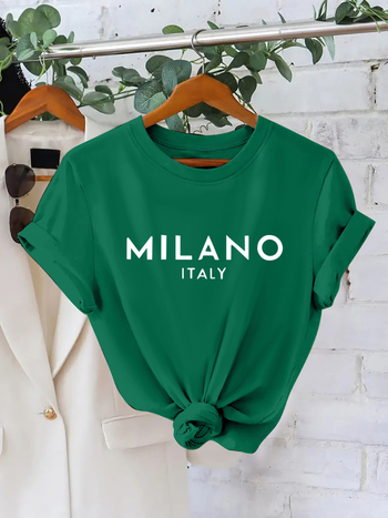 2025 m. Nauji moteriški amerikietiški ir europietiški marškinėliai trumpomis rankovėmis, „AliExpress“ krevečių rašto, „Amazon“ spausdinti, TEMU stiliaus.