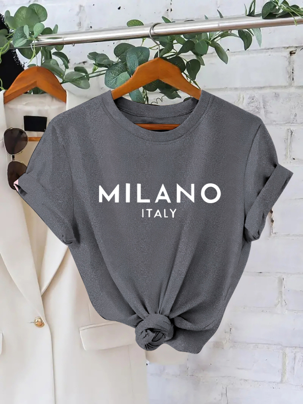 2025 m. Nauji moteriški amerikietiški ir europietiški marškinėliai trumpomis rankovėmis, „AliExpress“ krevečių rašto, „Amazon“ spausdinti, TEMU stiliaus.