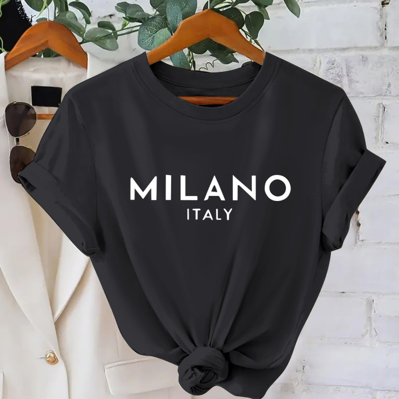 2025 m. Nauji moteriški amerikietiški ir europietiški marškinėliai trumpomis rankovėmis, „AliExpress“ krevečių rašto, „Amazon“ spausdinti, TEMU stiliaus.