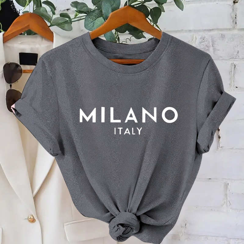 2025 m. Nauji moteriški amerikietiški ir europietiški marškinėliai trumpomis rankovėmis, „AliExpress“ krevečių rašto, „Amazon“ spausdinti, TEMU stiliaus.