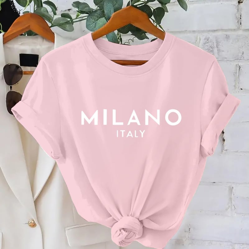 2025 m. Nauji moteriški amerikietiški ir europietiški marškinėliai trumpomis rankovėmis, „AliExpress“ krevečių rašto, „Amazon“ spausdinti, TEMU stiliaus.