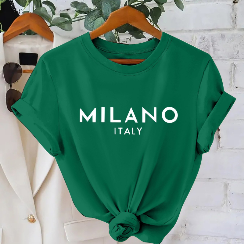 2025 m. Nauji moteriški amerikietiški ir europietiški marškinėliai trumpomis rankovėmis, „AliExpress“ krevečių rašto, „Amazon“ spausdinti, TEMU stiliaus.