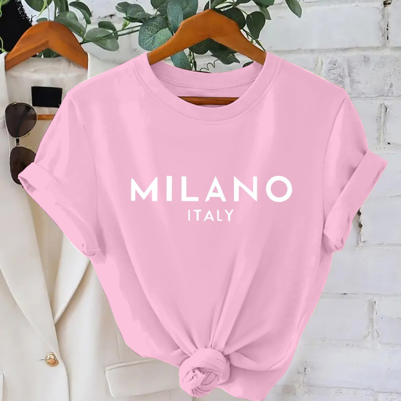 2025 m. Nauji moteriški amerikietiški ir europietiški marškinėliai trumpomis rankovėmis, „AliExpress“ krevečių rašto, „Amazon“ spausdinti, TEMU stiliaus.