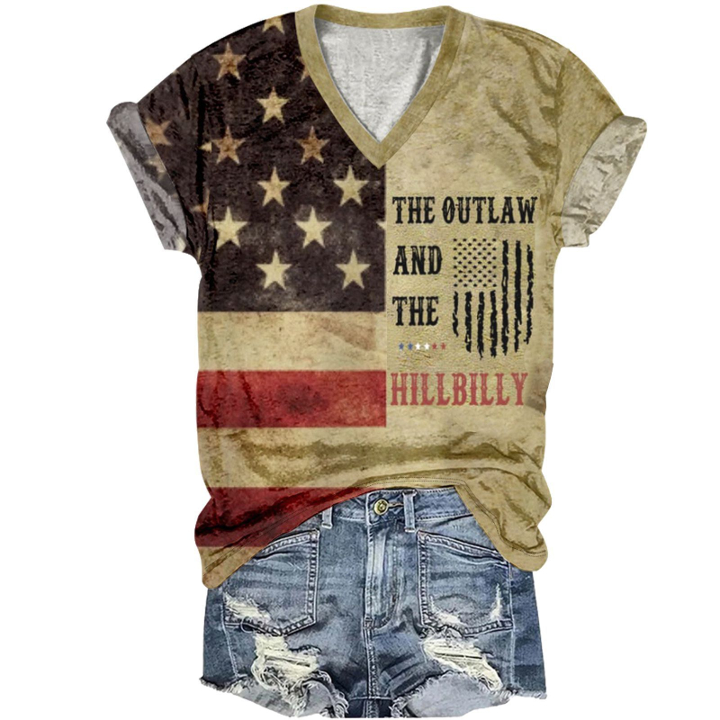 Tricou transfrontalier 2024, nou, Amazon, modă europeană și americană, cu gradient de culoare, pentru femei, cu mânecă scurtă și guler în V, WB14