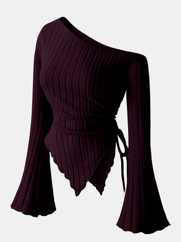 Elegantna majica s oslikanim ramenima boje marelice, posebnog stila za 24-godišnjake, s asimetričnim rubom i rukavima od rogova, slobodna ramena, udobna majica za Noć vještica