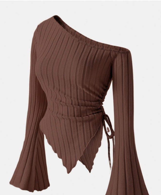 Elegantna majica s oslikanim ramenima boje marelice, posebnog stila za 24-godišnjake, s asimetričnim rubom i rukavima od rogova, slobodna ramena, udobna majica za Noć vještica