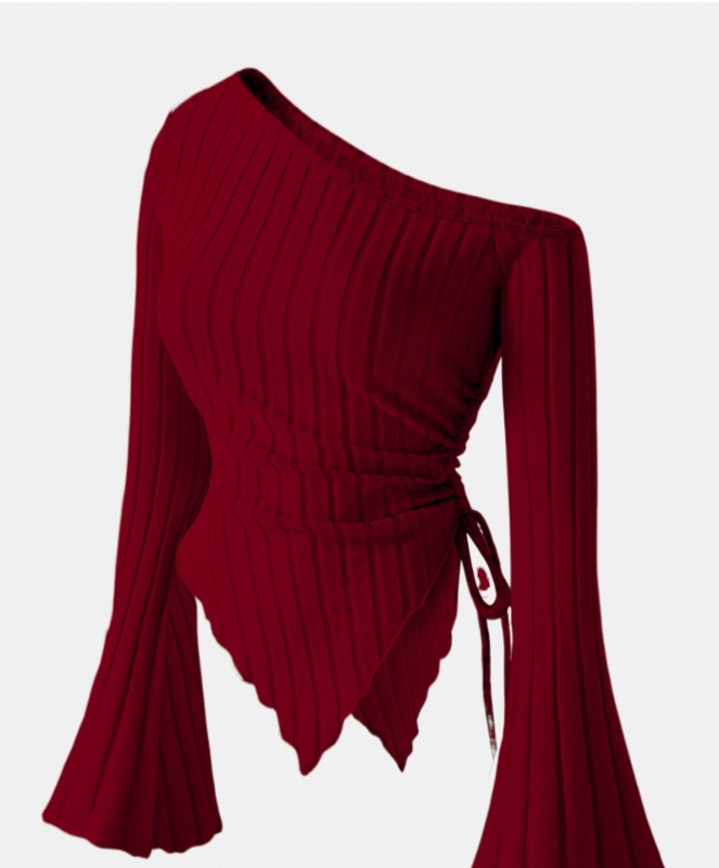 Elegantna majica s oslikanim ramenima boje marelice, posebnog stila za 24-godišnjake, s asimetričnim rubom i rukavima od rogova, slobodna ramena, udobna majica za Noć vještica