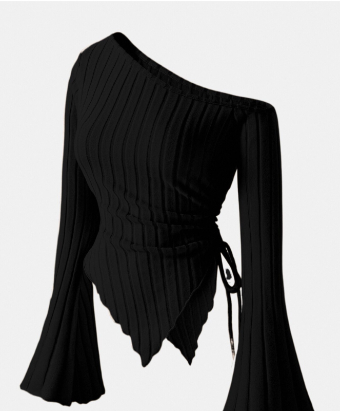 Elegantna majica s oslikanim ramenima boje marelice, posebnog stila za 24-godišnjake, s asimetričnim rubom i rukavima od rogova, slobodna ramena, udobna majica za Noć vještica