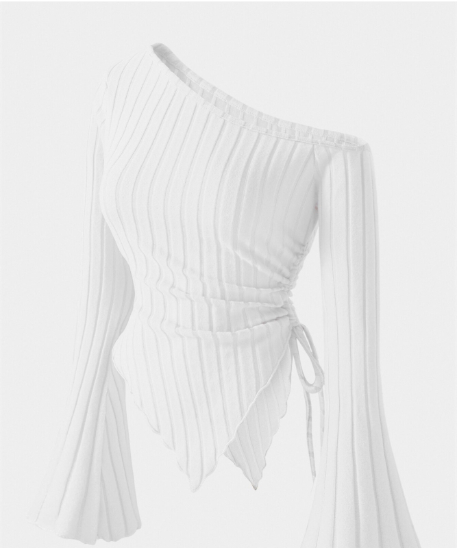 Elegantna majica s oslikanim ramenima boje marelice, posebnog stila za 24-godišnjake, s asimetričnim rubom i rukavima od rogova, slobodna ramena, udobna majica za Noć vještica