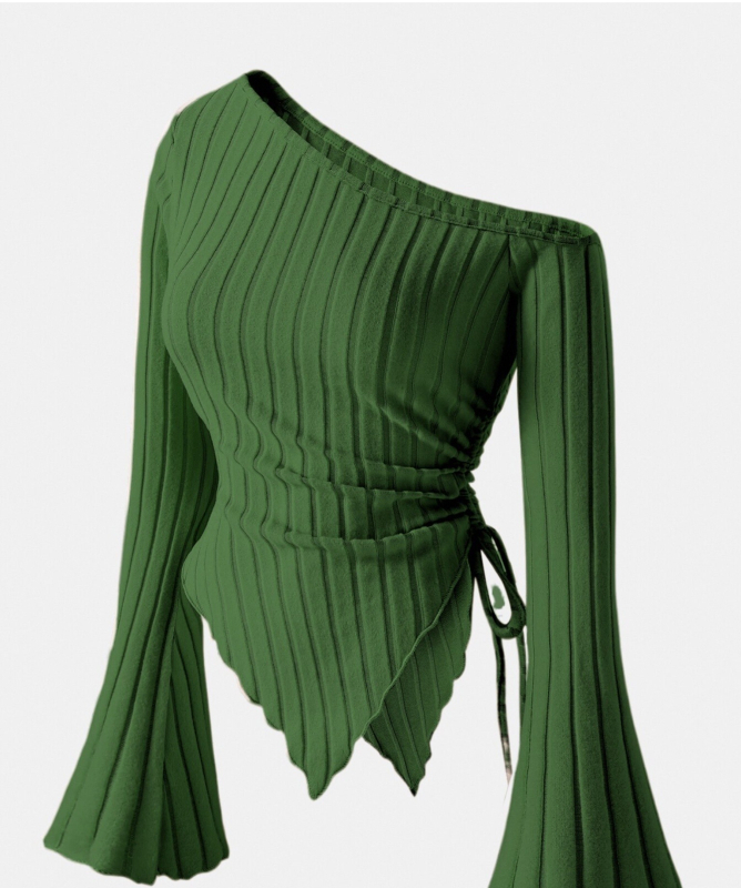 Elegantna majica s oslikanim ramenima boje marelice, posebnog stila za 24-godišnjake, s asimetričnim rubom i rukavima od rogova, slobodna ramena, udobna majica za Noć vještica