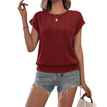 Amazon Nou 2025 Primăvara și Vara Nou Bat Sleeve Crewneck Tricou cu mânecă scurtă pentru femei Top Europa și Statele Unite Comerț exterior transfrontalier