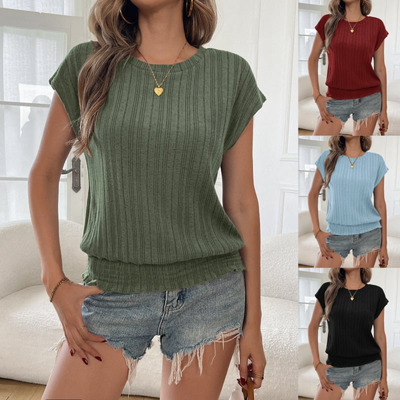 Amazon Nou 2025 Primăvara și Vara Nou Bat Sleeve Crewneck Tricou cu mânecă scurtă pentru femei Top Europa și Statele Unite Comerț exterior transfrontalier