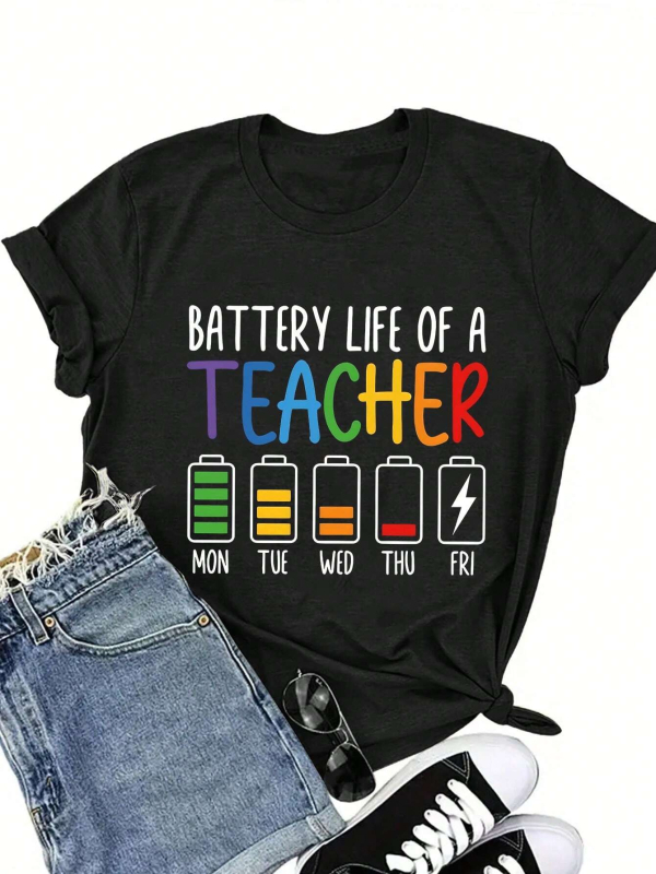 Tricou SHEIN Essence cu imprimeu de pitici de Crăciun, guler rotund, mânecă scurtă, pentru femei 01232