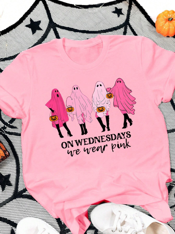 Tricou SHEIN Essence cu imprimeu de pitici de Crăciun, guler rotund, mânecă scurtă, pentru femei 01232