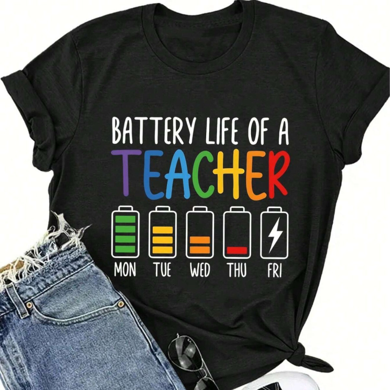 Tricou SHEIN Essence cu imprimeu de pitici de Crăciun, guler rotund, mânecă scurtă, pentru femei 01232