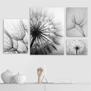 Северни модерни семпли черно-бели букви глухарче Декоративна картина за хол Малка свежа спалня Декоративна картина Принтиране на сърцевина