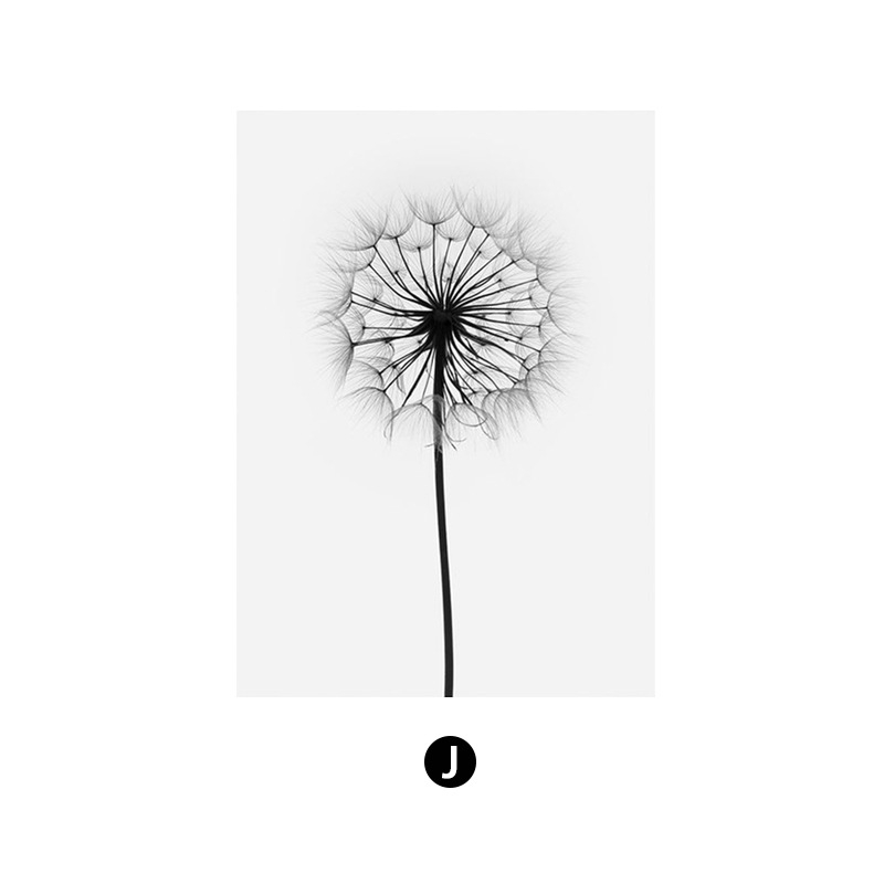 Северни модерни семпли черно-бели букви глухарче Декоративна картина за хол Малка свежа спалня Декоративна картина Принтиране на сърцевина