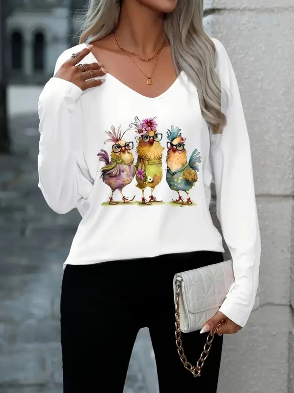 Amazon wsih transfrontalier nou european și american pentru femei, tricou de Halloween cu imprimeu decolteu în V și mânecă lungă, top casual la modă