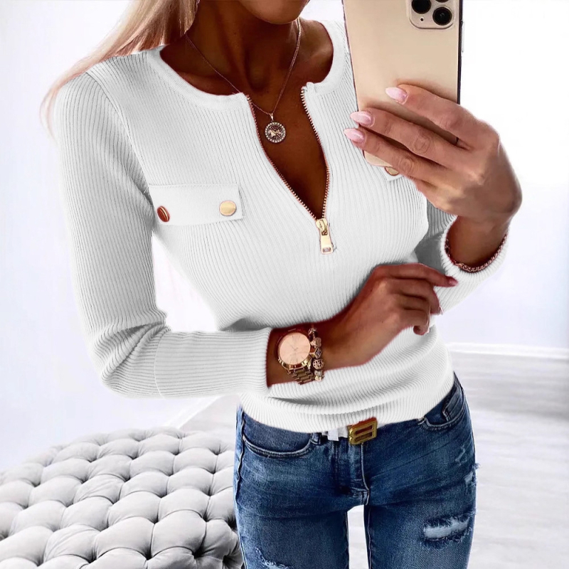 2024 cezhraničný AliExpress ebay jeseň a zima Nová móda pletený slim fit sveter s dlhým rukávom a zipsom top