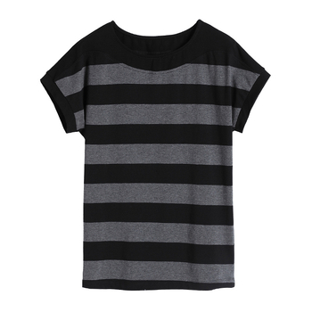 Vasariniai nauji juodai balti dryžuoti laisvi trumpomis rankovėmis medvilniniai marškinėliai