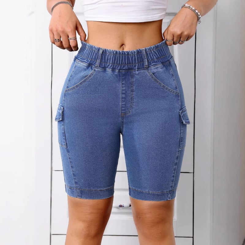 Pantaloni scurți din denim Aliexpress pentru femei, comerț exterior transfrontalier, 2025, vară nouă, talie înaltă, drepți, stil european și american, casual, trei sferturi