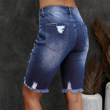 Dámske letné rifle Independent Station Cross-border Ripped Slim-fit so stredným pásom, nové vyprané, s roztrhaným strihom a švom 783874