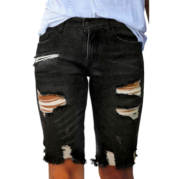 Dámske letné rifle Independent Station Cross-border Ripped Slim-fit so stredným pásom, nové vyprané, s roztrhaným strihom a švom 783874