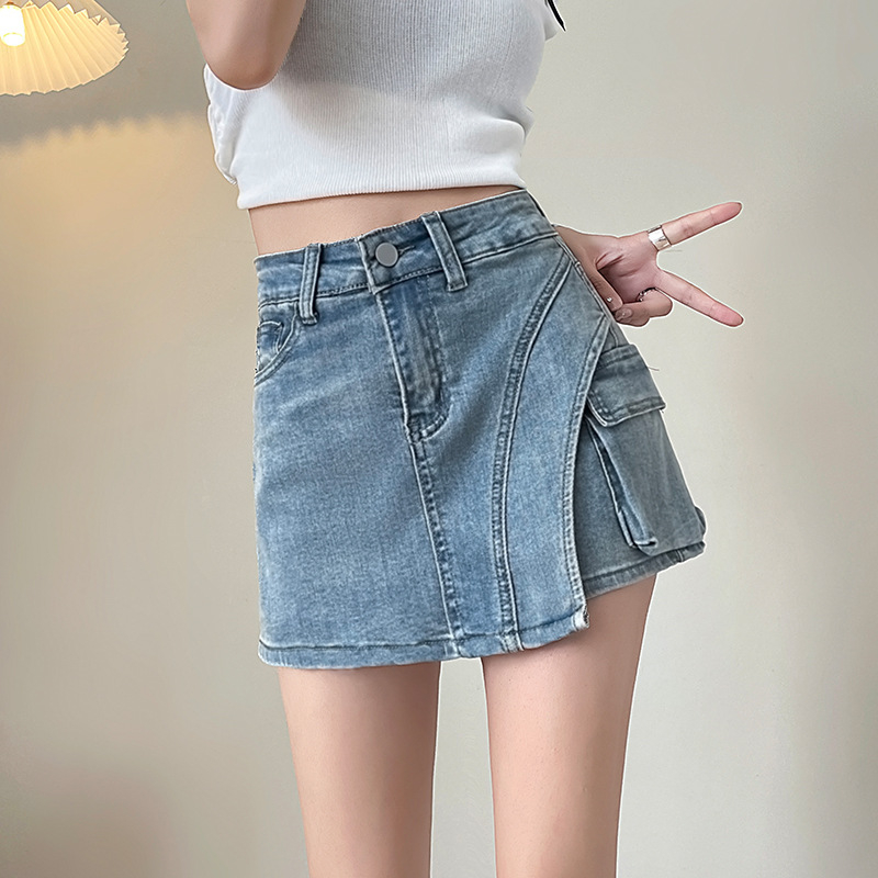 Dámska biela džínsová sukňa, letná tenká, nepravidelná, strečová, pracovná sukňa, dizajn, culottes, nohavice, šortky, dámske