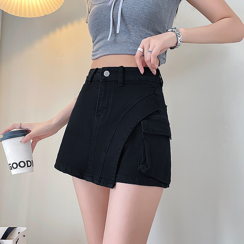 Dámska biela džínsová sukňa, letná tenká, nepravidelná, strečová, pracovná sukňa, dizajn, culottes, nohavice, šortky, dámske