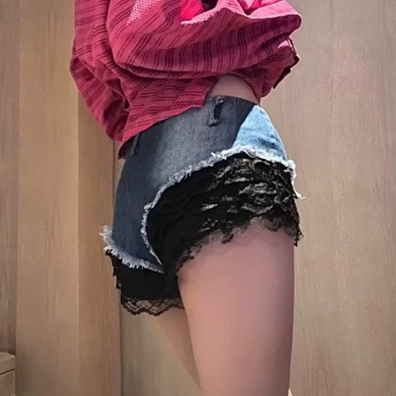 321 Шорти за жени в европейски и американски стил, модел Y, горещо момиче, секси, тесни, с ниска талия и дантела, деним, горещи панталони