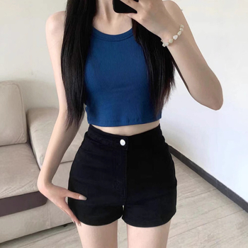 Pantaloni scurți negri pentru femei, îmbrăcăminte exterioară, blugi skinny cu talie înaltă, model nou, pantaloni scurți de șold, pantaloni scurți de talie înaltă