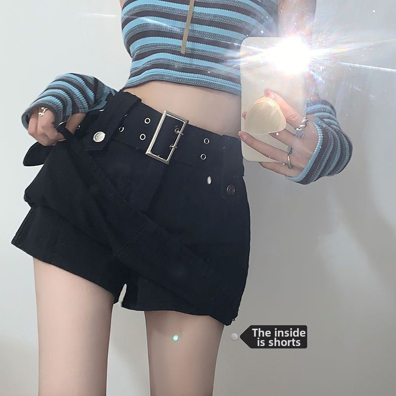 Fustă neagră Spice Girls, în formă de A, scurtă, culotte, design pentru femei, stil retro american, anti-reflexii, cu design subțire, stil retro american