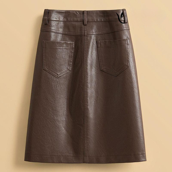 Γυναικεία Δερμάτινη Φούστα 2024 Νέα Άνοιξη και Φθινόπωρο 2024 Ψηλόμεση Λεπτή Φούστα από PU Δέρμα μεσαίου Μήκους Ίσια Πολυχρηστική Γυναικεία Φούστα