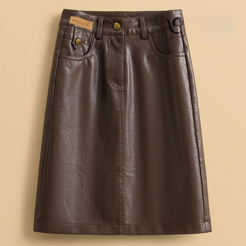 Kožna suknja za žene, nova proljetna i jesenska 2024., visoki struk, uska ravna suknja od umjetne kože srednje duljine, svestrana ženska suknja