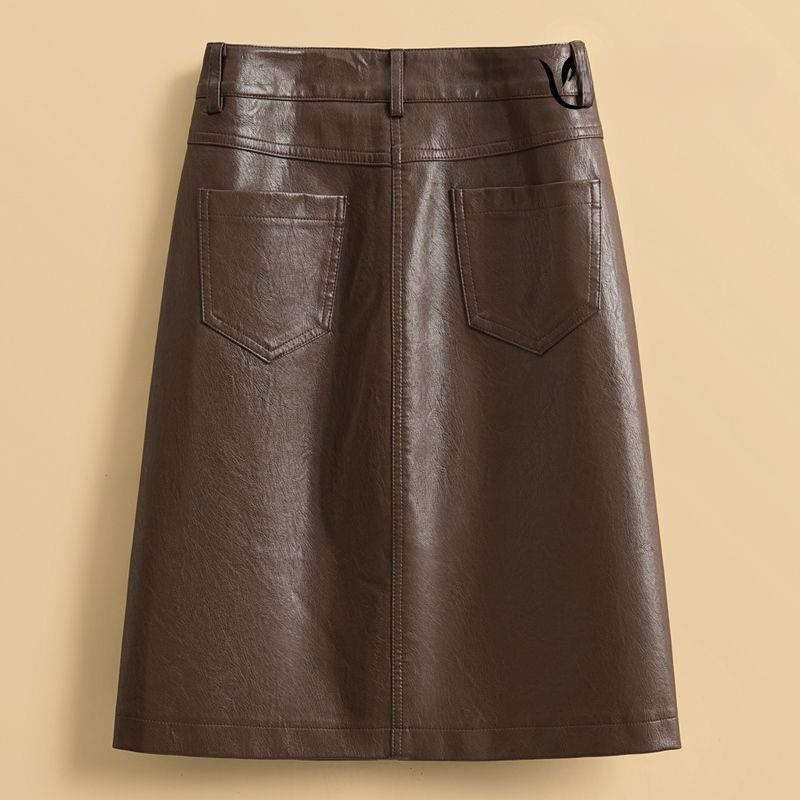 Kožna suknja za žene, nova proljetna i jesenska 2024., visoki struk, uska ravna suknja od umjetne kože srednje duljine, svestrana ženska suknja
