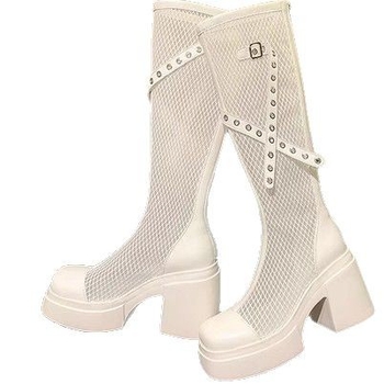 Μοντέρνες απλές μπότες ιππότη βρετανικού στιλ 2025 Άνοιξη και καλοκαίρι Νέες μπότες casual με χοντρή σόλα και ψηλό τακούνι, μακριά mesh