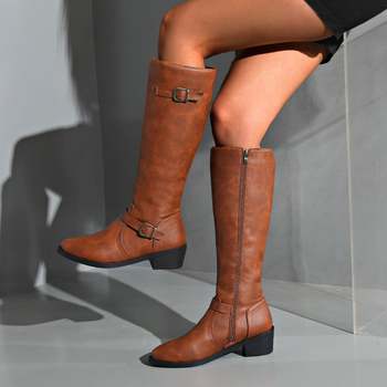 Cizme lungi europene și americane pentru femei, en-gros, toamna și iarna 2024, noi, transfrontaliere, mărime plus, cu cataramă pentru curea, pentru femei, toamnă și iarnă