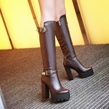 Γυναικείες Αδιάβροχες Μακριές Μπότες με Χοντρό Τακούνι και Φερμουάρ στο Πλάι του 2029, Φθινόπωρο και Χειμώνας, Γυναικείες Μπότες Knights