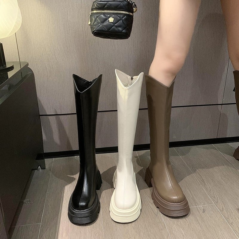 Ghete la modă cu toc înalt pentru femei, 2023, celebrități de internet, toamna și iarna, stil britanic nou, versatil, cu toc gros și fermoar la spate, cizme mici de cavaler