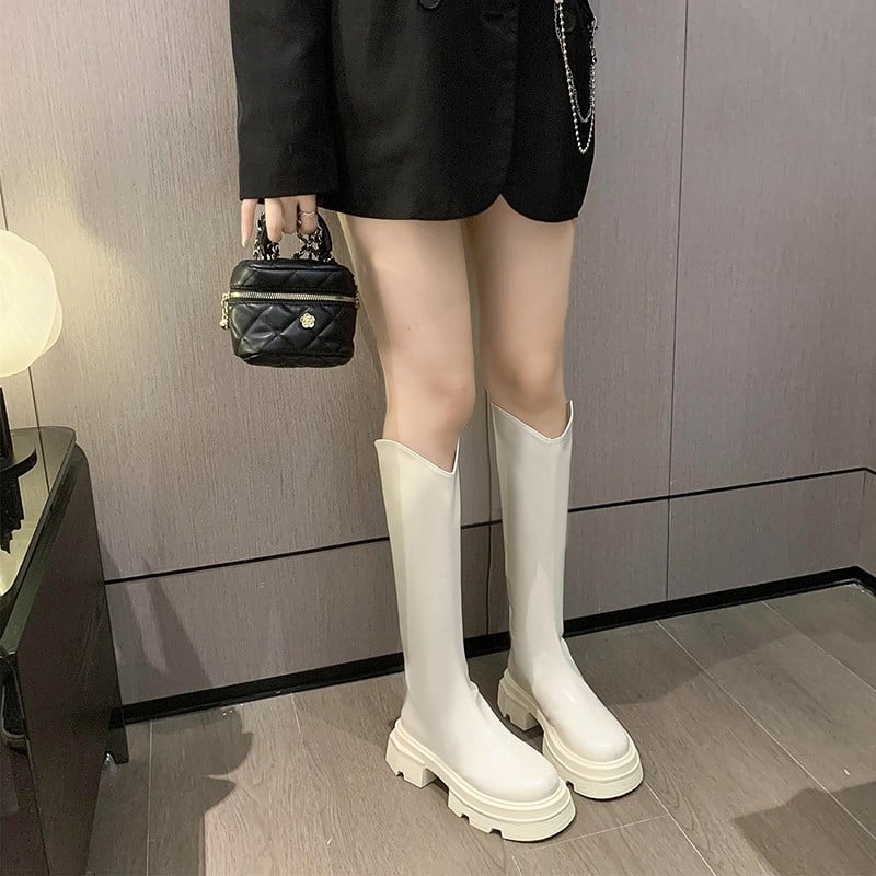 Ghete la modă cu toc înalt pentru femei, 2023, celebrități de internet, toamna și iarna, stil britanic nou, versatil, cu toc gros și fermoar la spate, cizme mici de cavaler