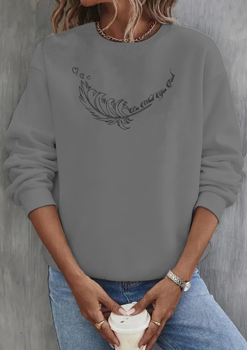 Pulover european și american 2023, distractiv, cu mânecă lungă, cu pene largi, la modă, imprimat, cu guler rotund